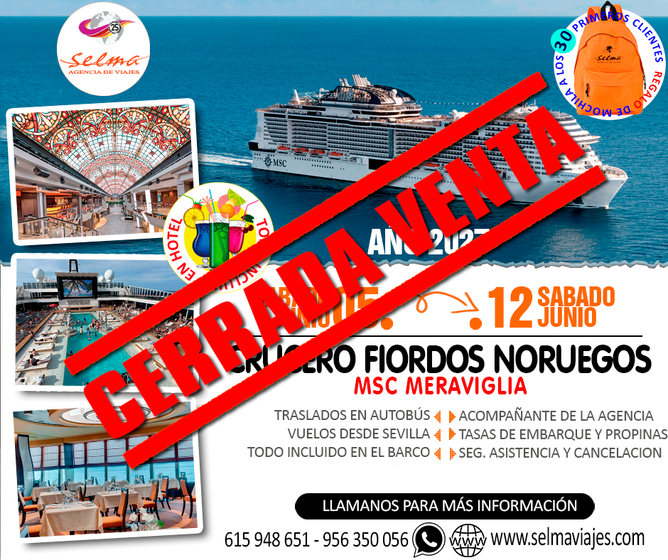 Crucero Cultural en Grupo :: Crucero Fiordos Noruegos :: MSC Meraviglia :: Vuelos desde Sevilla :: Todo Incluido :: Paquete EASY en Bebidas :: Guia de la Agencia :: 8 Días