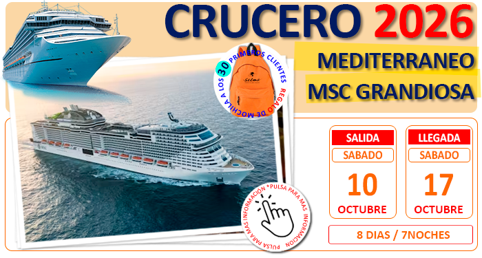 Crucero Cultural en Grupo :: Mediterraneo :: Cannes:: Génova :: La Spezia :: Roma :: Mallorca :: Todo Incluido :: Paquete Easy :: Buque MSC Grandiosa :: 8 Días