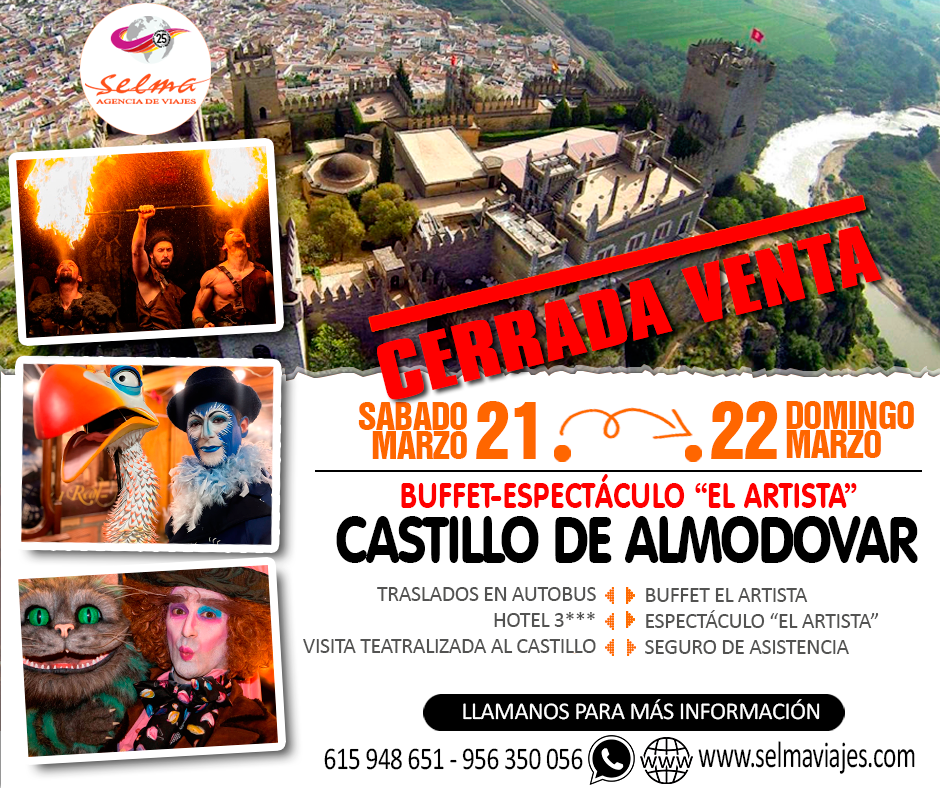 Circuito Cultural en Autocar para Grupos :: Castillo de Almodovar :: Buffet-Espectáculo el "Artista" :: Hotel 3*** :: Visita Teatralizada al Castillo :: 2 Días