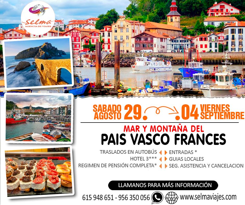 Circuito Cultural en Autocar para Grupos :: Pais Vasco Frances :: Ruta Directa :: Hotel 3*** :: Pensión Completa* :: Visitas Guiadas :: Seguro de Asistencia y Cancelación :: 7 Días